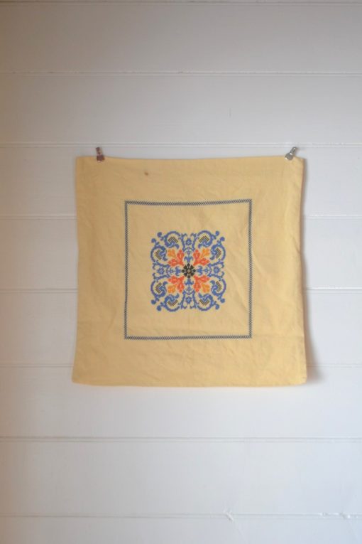 Vintage embroidered pillow case blue orange country style