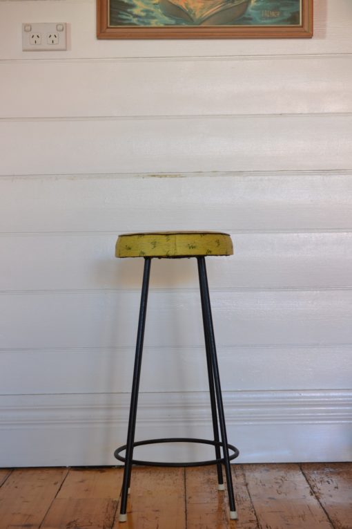Vintage mid century yellow black  stool 50's original vinyl 62 cm tall