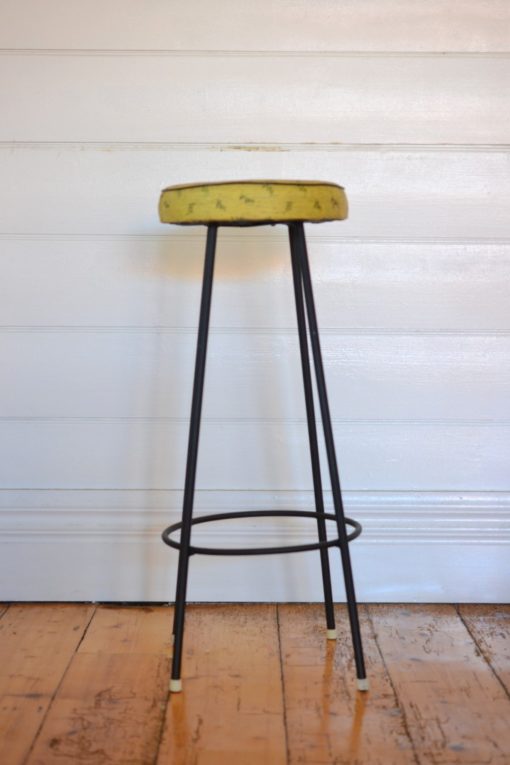 Vintage mid century yellow black  stool 50's original vinyl  tall