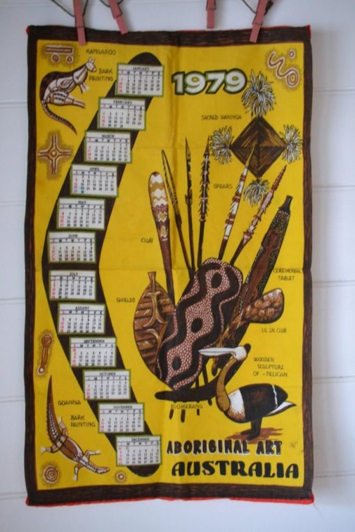 Vintage tea towel Aboriginal Art Australia 1979 calandar