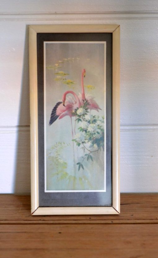 Vintage Vernon Ward Framed glass Flamingo print small