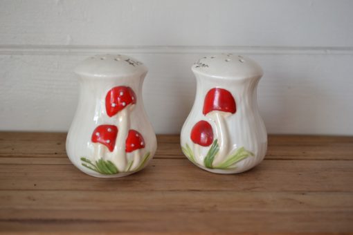 Vintage  kitsch ceramic mushroom flour & icing shakers
