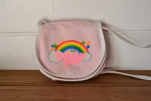 Vintage little girls handbag Twinkle star 1980s retro pink canvas cute