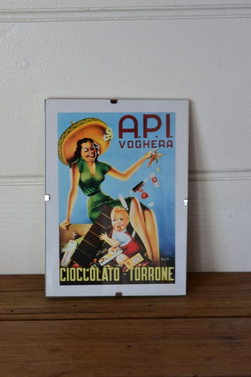 Vintage A.P.I Voghera Cioccolato Torrone small print framed advertising