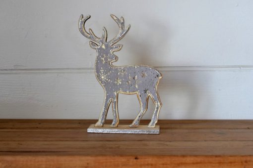 Christmas deer figurine Balsawood silver snowflakes