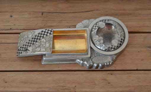 Vintage ashtray cigarette box pewter metal tabacco