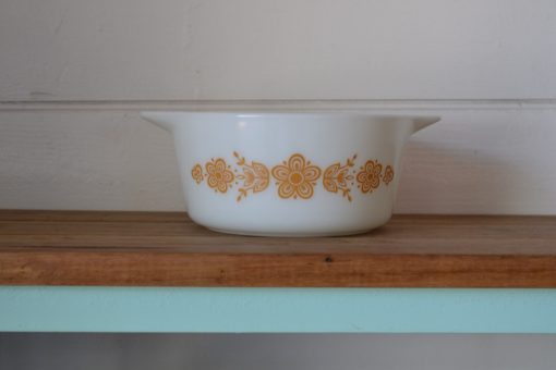 Vintage Pyrex Dish bowl butterfly gold flowers 474-B 1 1/2 QT