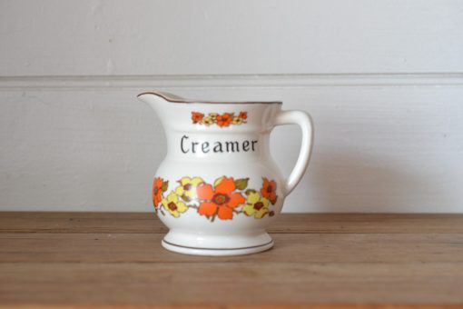Vintage kitchen Ceramic  creamer milk / cream jug flower orange yellow LYLBT3