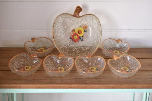 Vintage Soga glass  Apple dessert bowls and serivng bowl