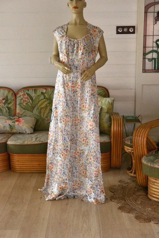Vintage blue/orange floral maxi dress Size 12-14 AUS  10-12 USA