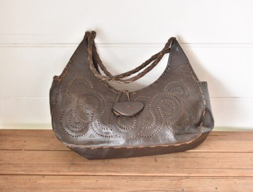Vintage brown tooled leather handbag
