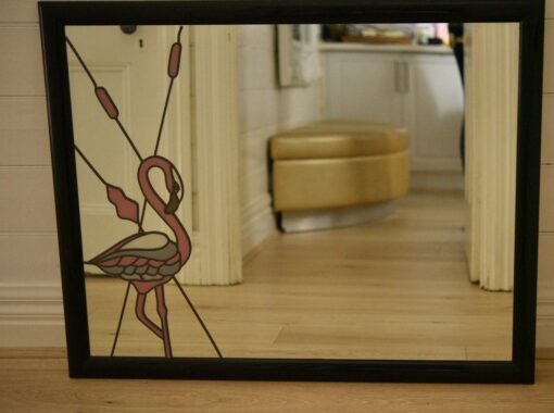 Vintage Large Pink  Flamingo mirror 80s/90s leadlight 99 cm L x 80 cm H