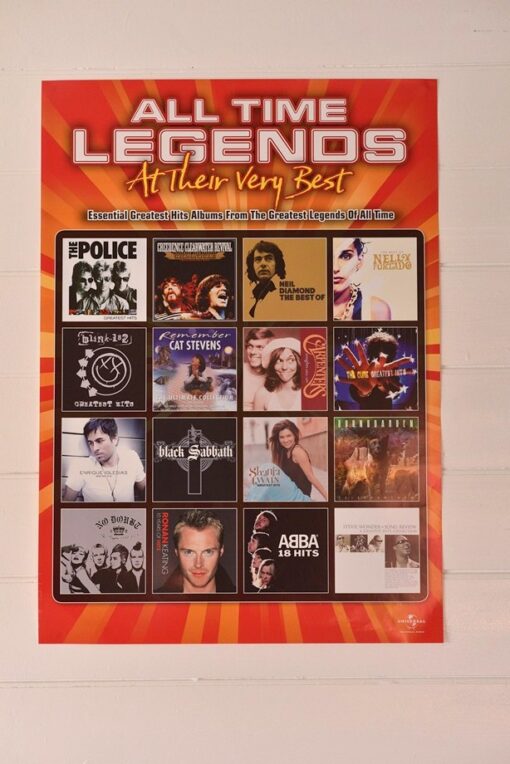 Music poster  All time Legends including The Police, Neil Diamond Blink 182