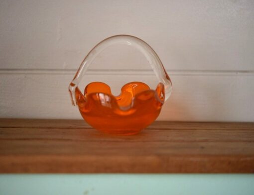 Vintage orange glass bowl mid century art glass