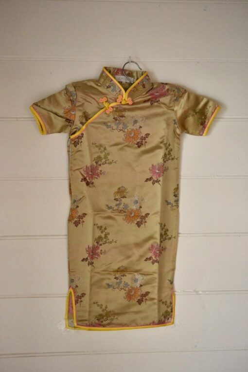 Vintage child's Cheongsam gold dress Calla size 4 1990s embroidered