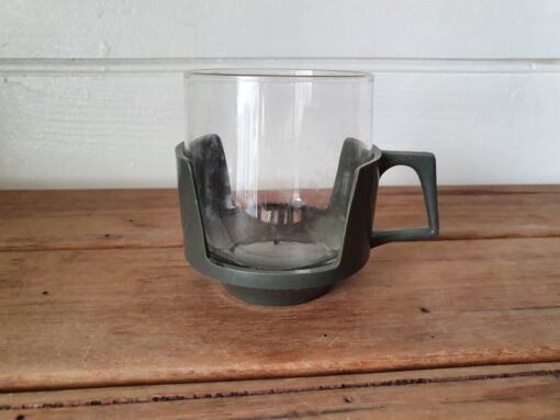 Vintage tea cup / coffee cup grey cup holders glass picnic caravanYLBT1