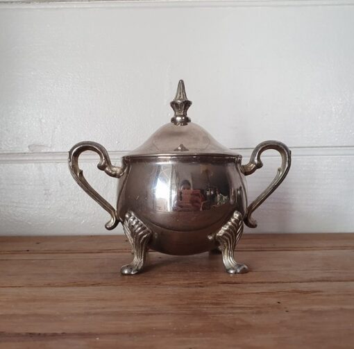 Vintage Sheridan silverplated onto brass sugar pot