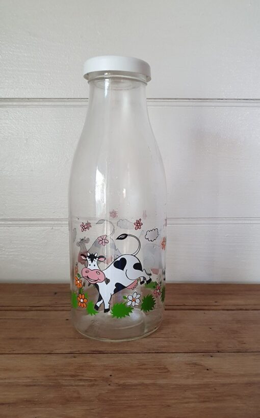Vintage Milk bottle cows France  glass storage glass