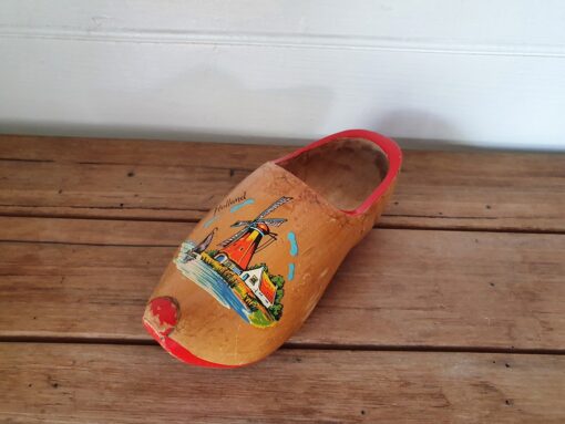 Vintage Holland Dutch wooden clog hand painted wind mill souviner