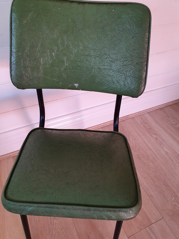 Vintage Mid Century Green Kitchen Chair 50s Tubular Metal Vinyl Funky   20210523 141805 