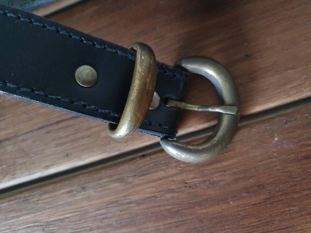 Vintage black belt leather size 12 ylbt2 bronze buckle 34 inch 1990's ...