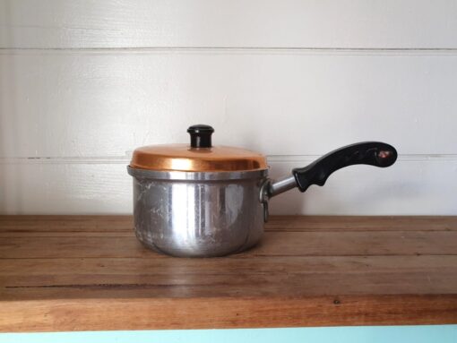 Vintage  anodised Saucepan pan orange lid  bakelite handle SAU1