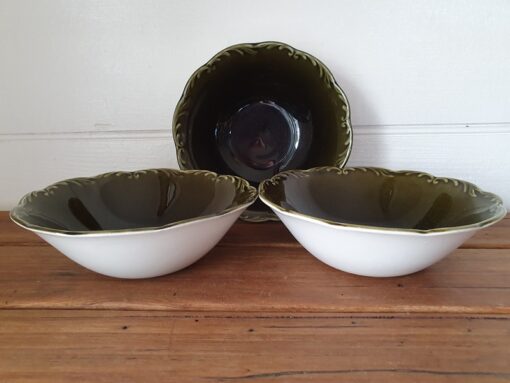 Vintage Stering Cereal bowls J & G Meakin Colonial x 3 green ironstone blat1