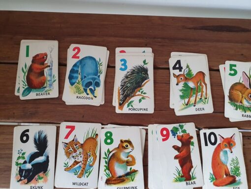 Vintage Animal Rummy playing cards missing box 1950s incomplete
