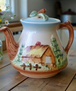 Vintage Japanese Ceramic Cottage Teapot Country House Design Collectable 🦩 YLBT2